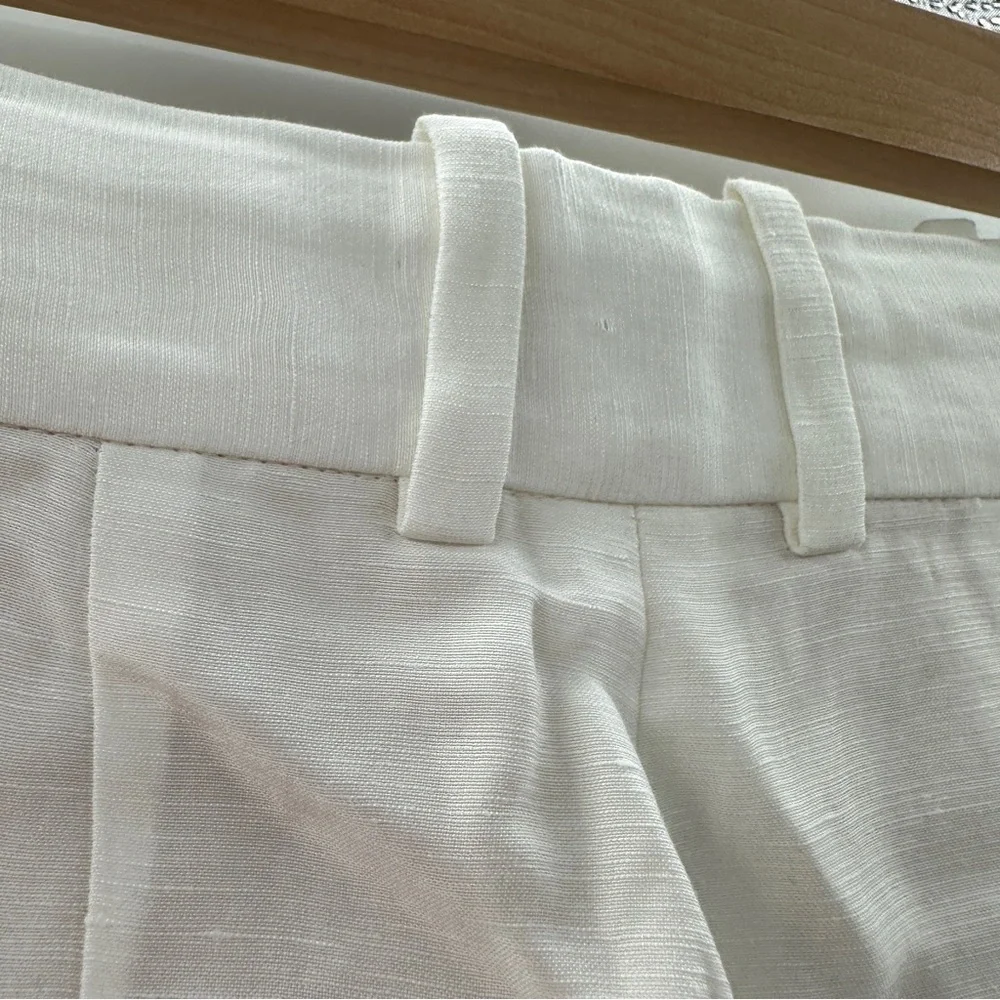 Babaton Agency Viscose Linen Blend High‎ Rise Straight Leg Pants in White Sz 4